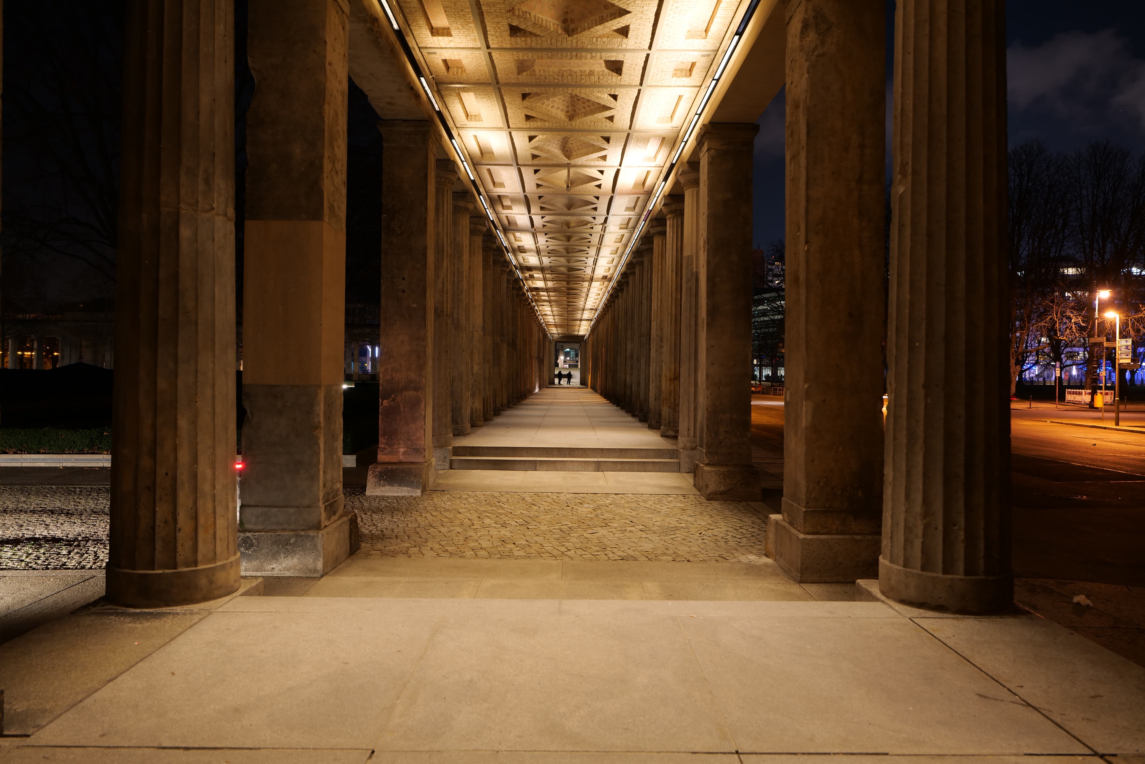 Kolonnadenhof on Museum Island in Berlin at night